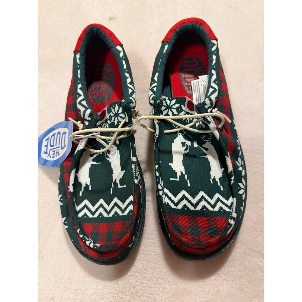 Hey Dude Wally Holiday Cheers Green Multi Christmas Reindeer Loafers 41862-3U7